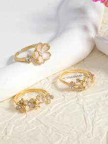 Bộ 3 nhẫn ngón trỏ nữ đính ngọc trai hoa và đá rhinestone, phong cách tối giản sang trọng cao cấp, thời trang đa dụng, set nhẫn cô dâu - Nhiều màu - Xem 6