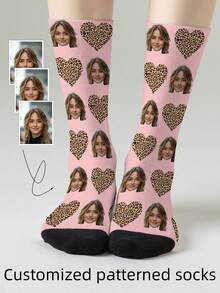 1 Pair Customizable Men's Mid-Calf Socks With Face Pattern, Can Print Any Face On Socks, Personalized Photo Socks, Fun Custom Image Mid-Calf Socks, Suitable For Valentine's Day, Birthday, Gift-Giving, Daily Holidays And Other Occasions, Personalized Customization - Multicolor - View 11