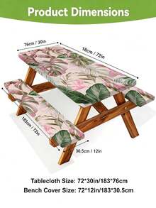 3 Pieces Picnic Tablecloth Set With Bench Cover, Elastic Edge Design, Leaf And Colorful Floral Pattern, Washable Rectangular Tablecloth, Suitable For Weddings, Camping, Picnics, Garden Parties And More, Practical Essential - A - View 3