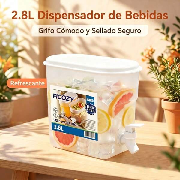 [FICOZY]Dispensador de Bebidas Frías 2.8L Sin BPA con Grifo Hermético, Jarra para Agua, Limonada, Jugos, Apto para Refrigerador, Ideal para Hogar y Fiestas