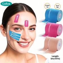 Cofoe 5m Roll Face Lifting Tape, Breathable Elastic Beauty Tape, Gentle Skin Friendly Shaping Strip For Daily Facial Care - Multicolor - View 1