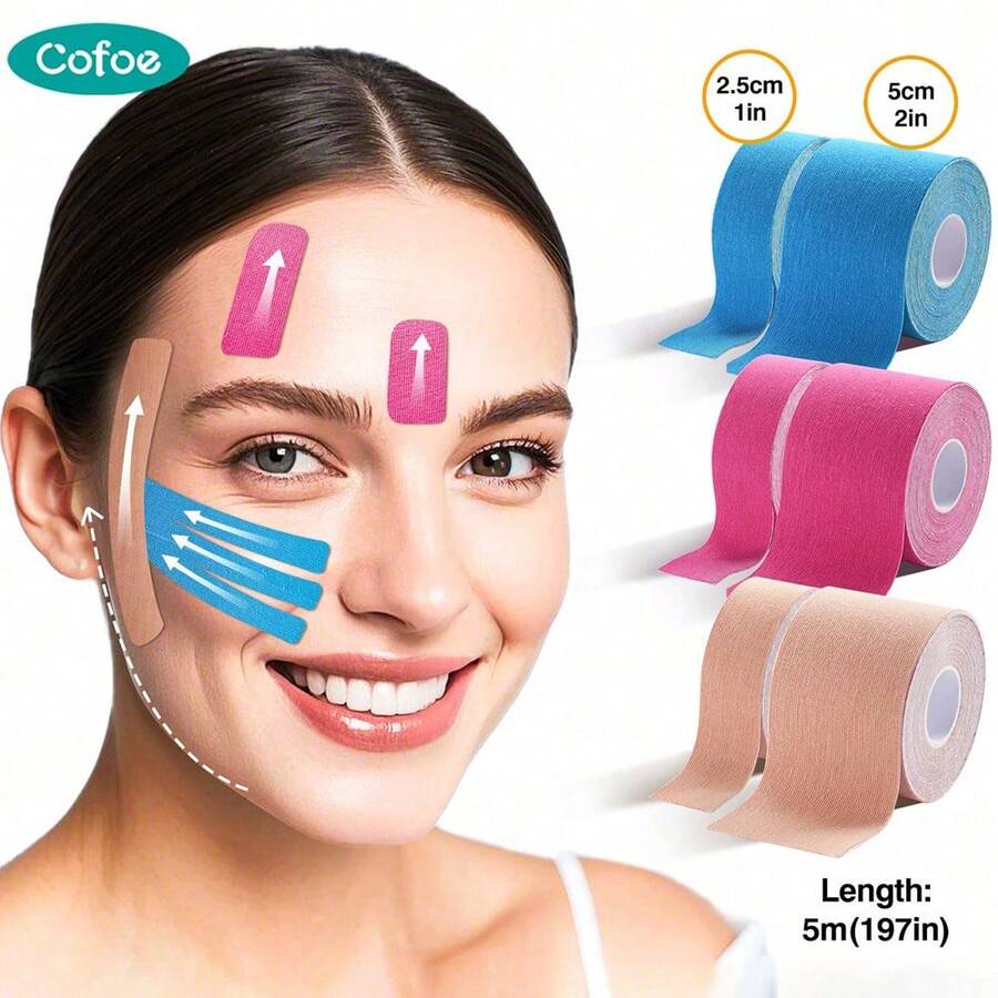 Cofoe 5m Roll Face Lifting Tape, Breathable Elastic Beauty Tape, Gentle Skin Friendly Shaping Strip For Daily Facial Care - Multicolor - View 1