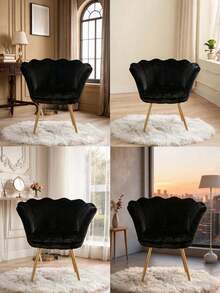 WAHSON OFFICE CHAIRS 1PC Wahson Velvet Armchair Armchair With Gold Legs, Comfortable Bedroom Armchair Relax Chair For Living Room/Bedroom - 黑色 - 查看 3