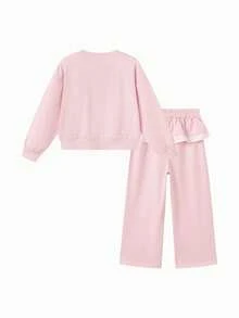 Balabala 女童 2 件套服裝組合，甜美長袖上衣與長褲，時尚秋季休閒大童女裝 - 白紅色 - 查看 2