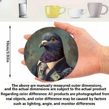 6pcs Heat-Insulating Wooden Coasters, Creative Suit Pigeon Pattern, Suitable For Home, Office And Party Beverage Coasters, Durable Absorbent Coasters, Perfect Holiday Gift - Multicolor - View 3