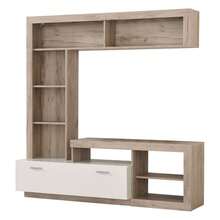 Dmora Moggio - Parete Attrezzata, 171x42x171h cm Marrone Rovere Grigio, 7 Ripiani - Castano - Visualizzare 2