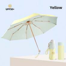 Fashionable Mini Folding Travel Umbrella With Woven Hanging Rope, Macaron Color, Contrast Design, 5-Fold 8-Rib Manual Open Colorful Umbrella, UV Protection, Sun And Rain Proof, Lightweight And Portable, Suitable For Women And Children - B - View 9