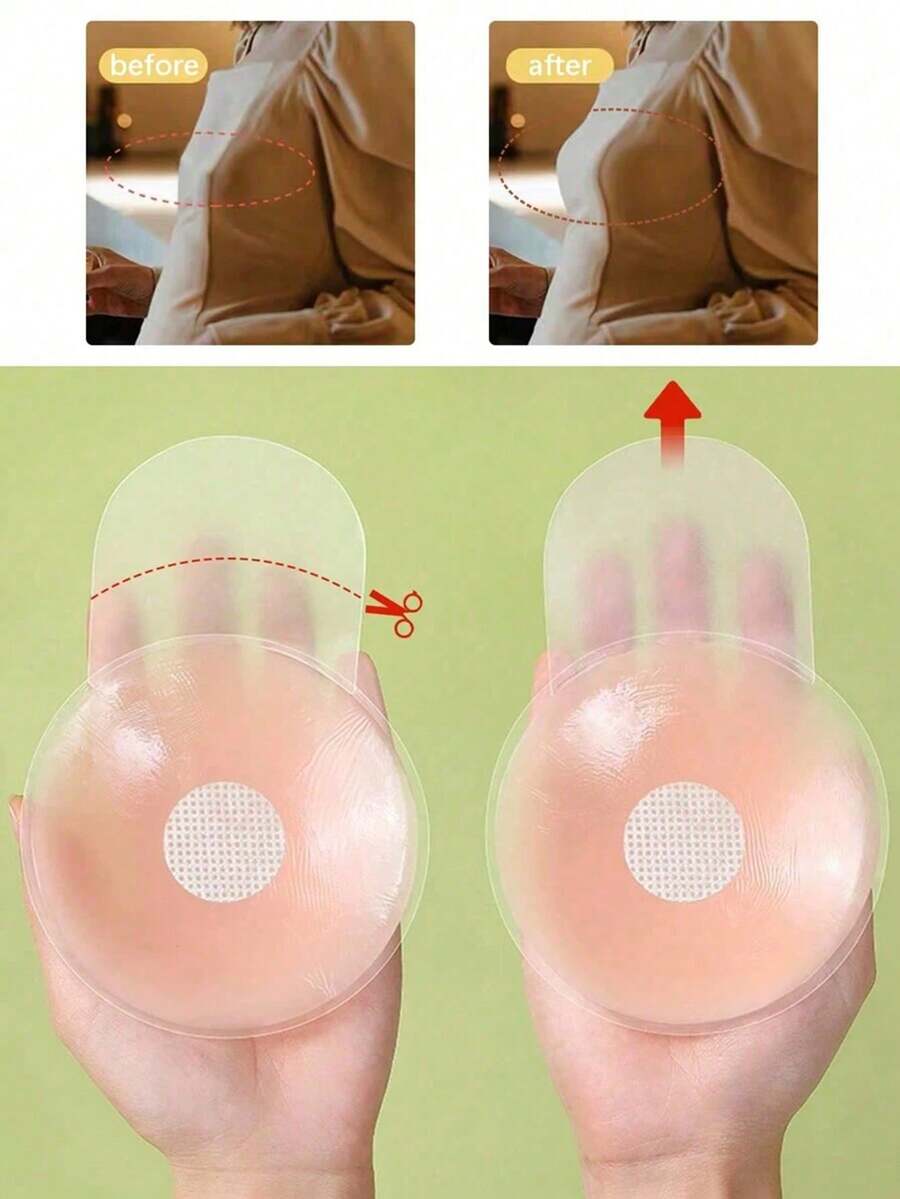 4 Pairs Plus Size Silicone Nipple Covers With Lifting Tabs, Natural Shaping Self-Adhesive Breast Pads, Suitable For Bridal Wear And Party Outfits - Multicolor - View 1