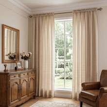 1pc Flocked Semi-Sheer Lace Jacquard Curtain, Blocks 50% Light, Suitable For Bedroom, Living Room, UV Protection For Summer Use - Beige - View 6