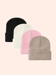 4 buah/pak Topi Rajut Minimalis Warna Polos, Gaya Unisex, Cocok untuk Pemakaian Kasual Sehari-hari, Musim Gugur/Musim Dingin - MultiWarna - View 13