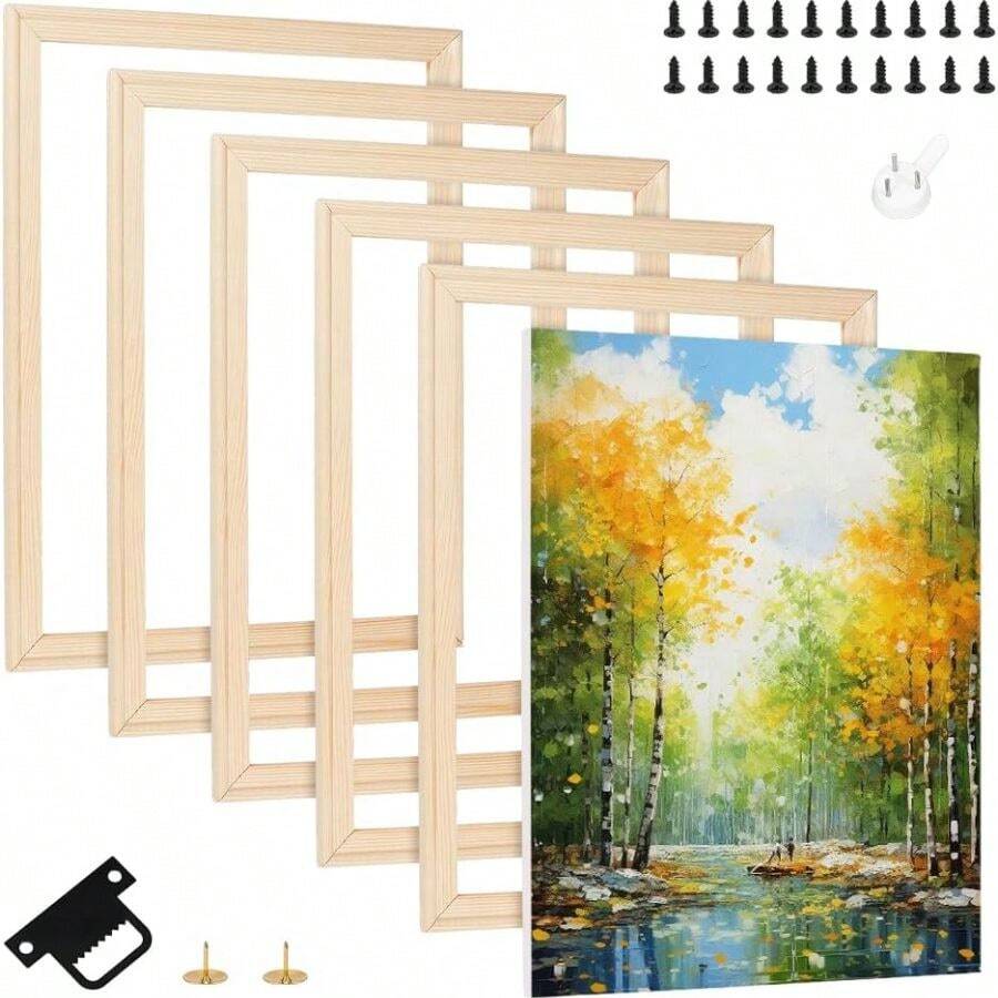 6 Set DIY Canvas Stretcher Bars Kit Needlepoint Stetcher Bars Wooden Canvas Painting Frame For Oil Paintings Prints Posters Paint By Numbers Easy To Assemble Gallery Wrap 15.7x11.8x0.6Inch - Burlywood + 39.8x30x1.4cm - View 1