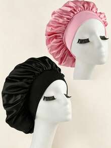 1/2pcs Silk Sleeping Cap, Satin Hair Bonnet, Soft Elastic Band Silk Sleeping Cap, Curly Hair Silk Hair Cover - Multicolor - View 3