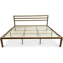 Base Cama Individual de Madera y Metal Minimalista, Resistente y Fácil de Armar, Color Café Claro - Café claro - Ver 4