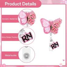 1pc Sweet Butterfly ID Badge Clip, Retractable Badge Reel With Small Charm, RN Medical Assistant Accessory, Rotating Alligator Clip ID Card Holder For Doctors, Nurses, Interns, Social Workers, Office Workers, Travel Enthusiasts, Office Gift - Sweet Style - View 4