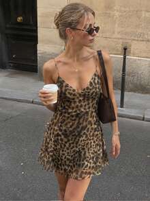 Slip Dress Summer Dresses For Women Mesh Leopard Print Mini Dress Ladies Sleeveless Sexy Dress Backless Birthday Party Dresses - Multicolor - View 3