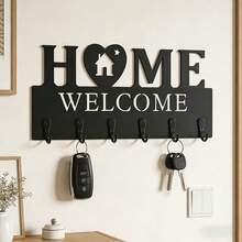 1-Piece Wall-Mounted Key Hook For The Entryway | Style Wall Key Holder | Wooden Wall Decor | Decorative Key Rack For The Entryway | Handcrafted Wooden Home Decor | Removable Wooden Key Holder - WELCOME HOME - View 5