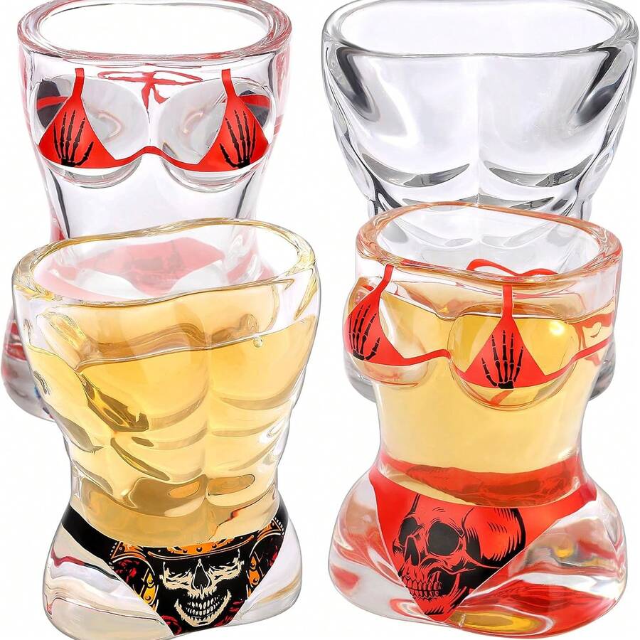 1pc Creative Glass Cup, Whiskey Cup, Bra Bikini Shape, Men's Chest Body Shape, Vodka Whiskey Beer Cup - Multicolor - View 1