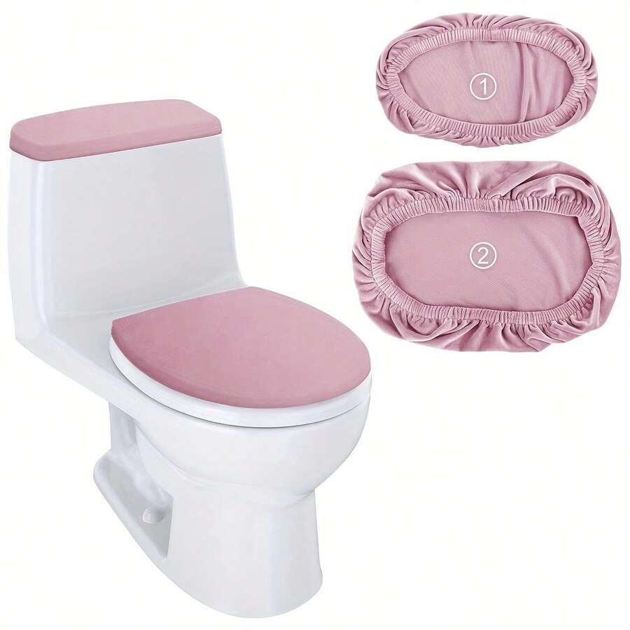 1 Set (2pcs) Super Soft Toilet Seat Cover And Tank Lid Decorative Protective Cover Set, Toilet Seat Cover And Dust Cover, Elastic Toilet Seat Cover With Elastic Base, Machine Washable, Suitable For Most Toilet Tanks And Toilet Seats, Home Decor - Multicolor - View 1
