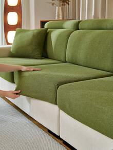 1件高克重雪尼爾布彈性半覆蓋沙發座墊套，舊沙發翻新首選，節日裝飾家居用品，通用彈性設計，1-4人座貴妃榻沙發靠背套 - 綠色 - 查看 7