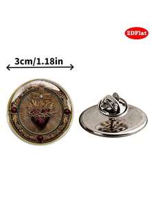 2DFLAT Vintage Sacred Heart Brooch, Cross And Thorn Crown Badge, Retro Style Cultural Enthusiast Pin, Backpack And Hat Decoration, Distressed Anti-Scratch Wear-Resistant, Holiday Cultural Collection Commemorative Gift - Multicolor - View 3