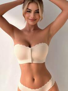Front Buckle Strapless Strapless Strapless Strapless Wavy Edge Seamless Lingerie For Women, Sexy And Comfortable Without Steel Ring, Anti Sagging Bra - Apricot - View 5