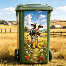 1pc Cool Doberman Dog Trash Can Sticker, Waterproof UV-Resistant Vinyl Trash Can Decal, Hip Hop Fashion Glasses Gold Chain Pet Dog Pattern Outdoor Garden Yard Home Decor, Easy Peel DIY Home Decoration Sticker - Kubin Bucket Sticker - View 6