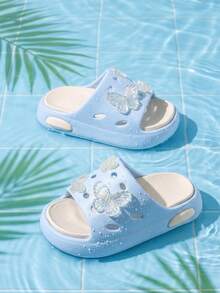 HAHABOBO New Kids' 3D Butterfly Cartoon EVA Slippers, Pink And White Color-Block Summer Dopamine Open-Toe Slippers, Classic Breathable And Durable - Blue - View 5
