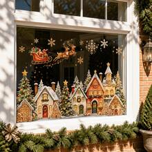 1pc Christmas Fairy Tale Town Panoramic Window Sticker, Holiday Snowy Scene Glass Self-Adhesive Decorative Decal - Multicolor - View 4