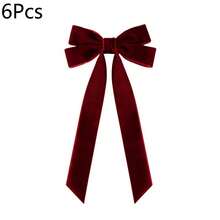 1Pc/3Pcs/6Pcs/12Pcs Burgundy Velvet Bows Christmas Tree Ornaments, 5 X 10 Inch, For Christmas Tree, Home, Room, Birthday Party, Front Door, Wedding And Other Holiday Decorations, Christmas Wreath Bows - multicolor - View 10
