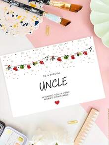 1 pieza Tarjeta de Navidad de Tío Cariñoso con Sobre, Guirnalda de Calcetines Impresa & Arte Festivo de Copos de Nieve, "Para un Tío Especial", Saludo Navideño para Familiares, Intercambio de Regalos de Vacaciones, Interior en Blanco - A - Ver 8