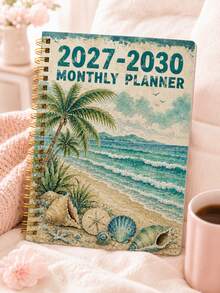 2027-2030 Monthly Planner, Tropical Beach And Palm Tree Spiral Bound Notebook, Back To School Supplies Desk Calendar 2026 2027 Planner Christmas Gifts Office Supplies For Women Desk Accessories - A5 - View 5