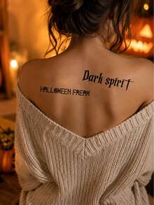 1-20pcs Custom Halloween Text Temporary Tattoo Sticker, Gothic Party Body Decor, Personalized Name Tattoo, Customized Spooky Quote Decal, Customizable Trick Or Treat Gift, Halloween Party Favor, Personalized Tattoos, Fake Tattoos, Family, Friends - Multicolor - View 4