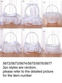 1pc White Flower Girl Basket For Wedding (White Style With Random Floral Pattern) (Due To The Variety Of Styles, All Are Handmade, And The Actual Item May Differ Slightly From The Detailed Photos, Please Refer To The Received Physical Product) - White - View 13