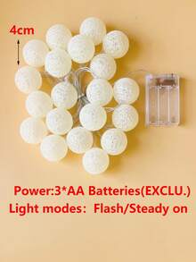 1件 1.5米/3米 無火家用裝飾LED串燈,電池供電暖白色球形閃爍燈,4cm球串燈,適用女孩臥室牆面裝飾、教室宿舍裝飾燈、婚禮生日派對裝飾LED燈 - 米黃色 - 查看 12