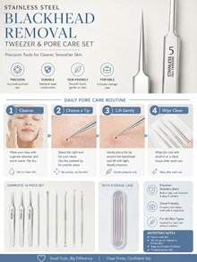 5 Ultra-Fine Blackhead Removal Needles, Suitable For Normal Skin, Acne Removal Tool, Elegant And Durable Design, Beauty Salon Facial Care Tool, With Storage Bag - Default - View 7