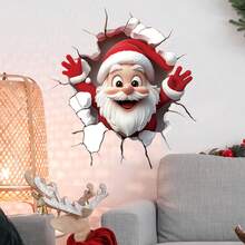 Christmas 3D Wall-Breaking Effect Funny Santa Claus Decorative Wall Sticker Toilet Sticker Bathroom Background Wall Decoration PVC Self-Adhesive Sticker Christmas Party Decoration - One Piece In Multiple Colors - View 8