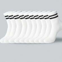 1/5/10 Pairs Black & White Striped Breathable Comfortable Socks, Unisex, Essential For Teens Sports And Back To School - Black and White - View 9