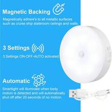 Glooglitter 1 Pieza Luz Magnética con Sensor de Movimiento para Barco de Crucero con Cable USB, Luz Nocturna LED Recargable a Batería, Luz Nocturna Inalámbrica Segura para Cabina de Barco de Crucero, Pasillo, Baño (Blanco) - Negro - Ver 4