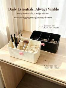 2/1pc Bowknot Decoration Grid Storage Box Three Grid Vertical Pattern Cosmetics Storage Box Dressing Table Lipstick Makeup Brush Sorting Box Bathroom Desktop Miscellaneous Storage Box - View 12