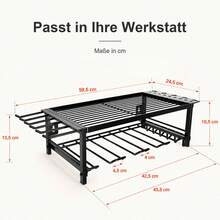 Wandhalterung für Elektrowerkzeuge, 2 Etagen Werkzeugorganizer  Werkzeugregal mit Bohrerschächten & Seitlichem Schraubendreher-Gestell Werkzeugregal Organizer für Garage, Kfz Werkstatt - Schwarz - Übersicht 2