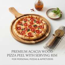 Tábua de Pizza de Madeira, Tábua de Queijo, Bandeja, Prato de Pizza de Alta Qualidade com Alça, Tábua de Corte de Pizza de Madeira Natural, Adequada para Pizza Caseira, Corte de Frutas e Vegetais, Pão, Queijo, Utensílios de Cozinha, Acessórios de Cozinha, Adequada para Natal, Halloween, Páscoa - Visão 1