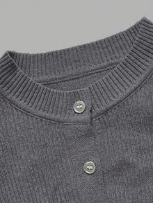 DONICY Cardigan Rajut Pendek Wanita Warna Abu-abu Muda dengan Kerah Bulat dan Kancing Tunggal, Lengan Panjang Ramping, Jaket Sweater Lapisan Dasar untuk Pemakaian Sehari-hari di Musim Semi dan Gugur - Grey - View 4