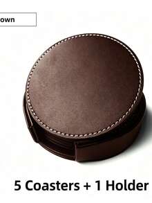 6pcs Round Leather Coasters, 4 Inch, Handmade Premium PU Leather, Non-Slip Design, Suitable For Home Decor And Kitchen Use, Housewarming Gift - Multicolor - View 2