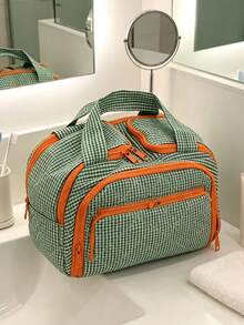 多隔層多拉鍊分層收納，大容量3D化妝盥洗包，雙向拉鍊開合防塵防潮，便攜旅行出差居家用化妝盥洗手提包 - 綠色 - 查看 4