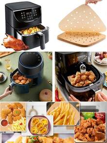 300pcs Square Perforated Air Fryer Baking Paper Liners, Natural Non-Stick Heat-Resistant Parchment Paper Cooking Mats, Suitable For Oven Baking, Fried Chicken, French Fries, Pizza, Kitchen Baking Supplies, Back To School And Holiday Cooking Essentials [200/100pcs] - Multicolor - View 5