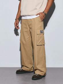 Modcrash Men's Outdoor Solid Color Cargo Pants, Loose Fit Multi-Pocket Casual Trousers - Khaki - View 1