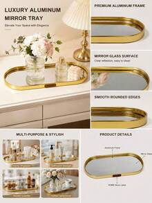 Luxury Gold Mirror Glass Vanity Tray, Nordic Aluminum Alloy Frame Storage Tray, Suitable For Perfume, Jewelry, Skincare, Cosmetics, Bathroom And Vanity Decor - Multicolor - View 10