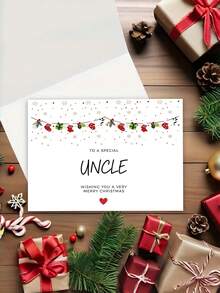 1 pieza Tarjeta de Navidad de Tío Cariñoso con Sobre, Guirnalda de Calcetines Impresa & Arte Festivo de Copos de Nieve, "Para un Tío Especial", Saludo Navideño para Familiares, Intercambio de Regalos de Vacaciones, Interior en Blanco - A - Ver 3