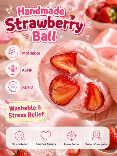 Strawberry Squeeze Ball Toy, Crunchy Texture Stress Relief Fidget Toy, ASMR & ADHD Sensory Toy For Kids, Teens & Adult Women, Party Gift, Christmas Gift, Halloween Gift, Office Decor & Accessories