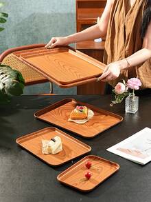 Light Wood Grain Tray, Used For Holding Food, Snacks, Drinks, Breakfast, Coffee, Rectangular Serving Tray, Durable Plastic PP Material - Brown - View 4